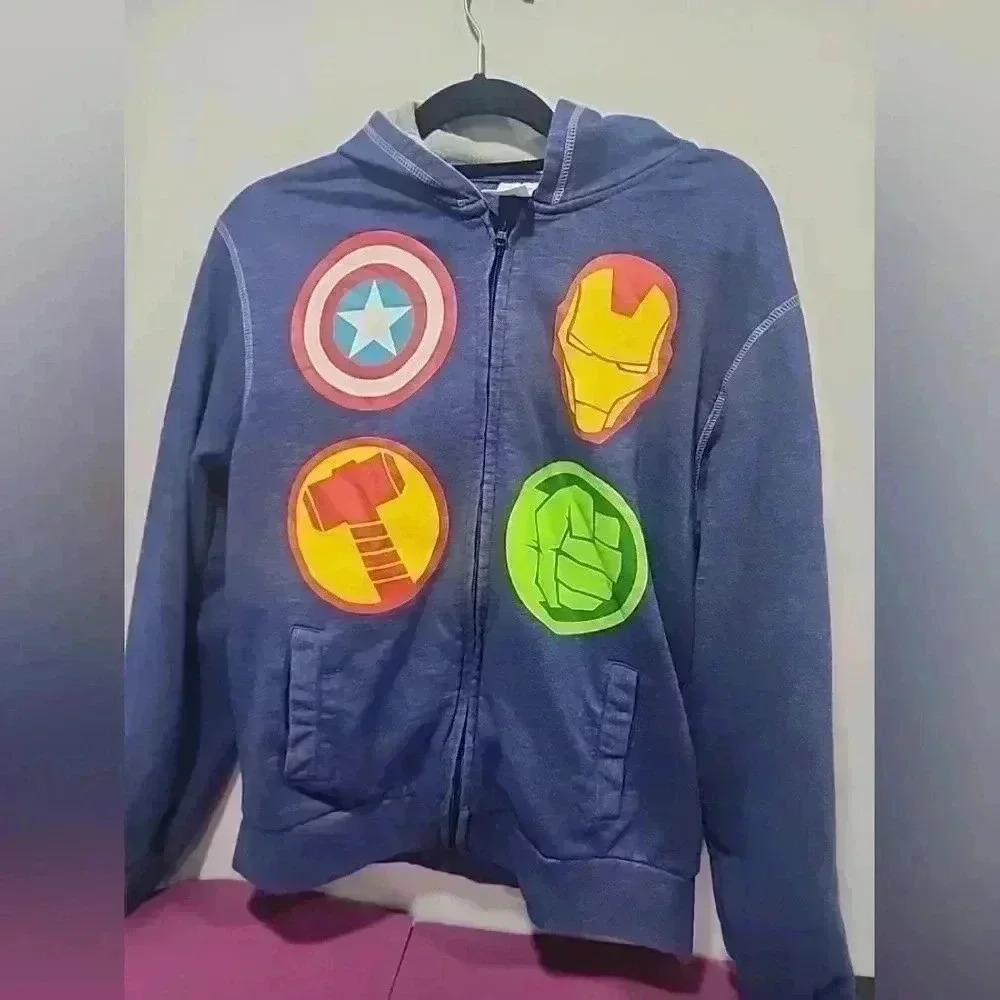 Disney Store Marvel Avengers Blue Full Zip Hoodie Mens Size Small NICE